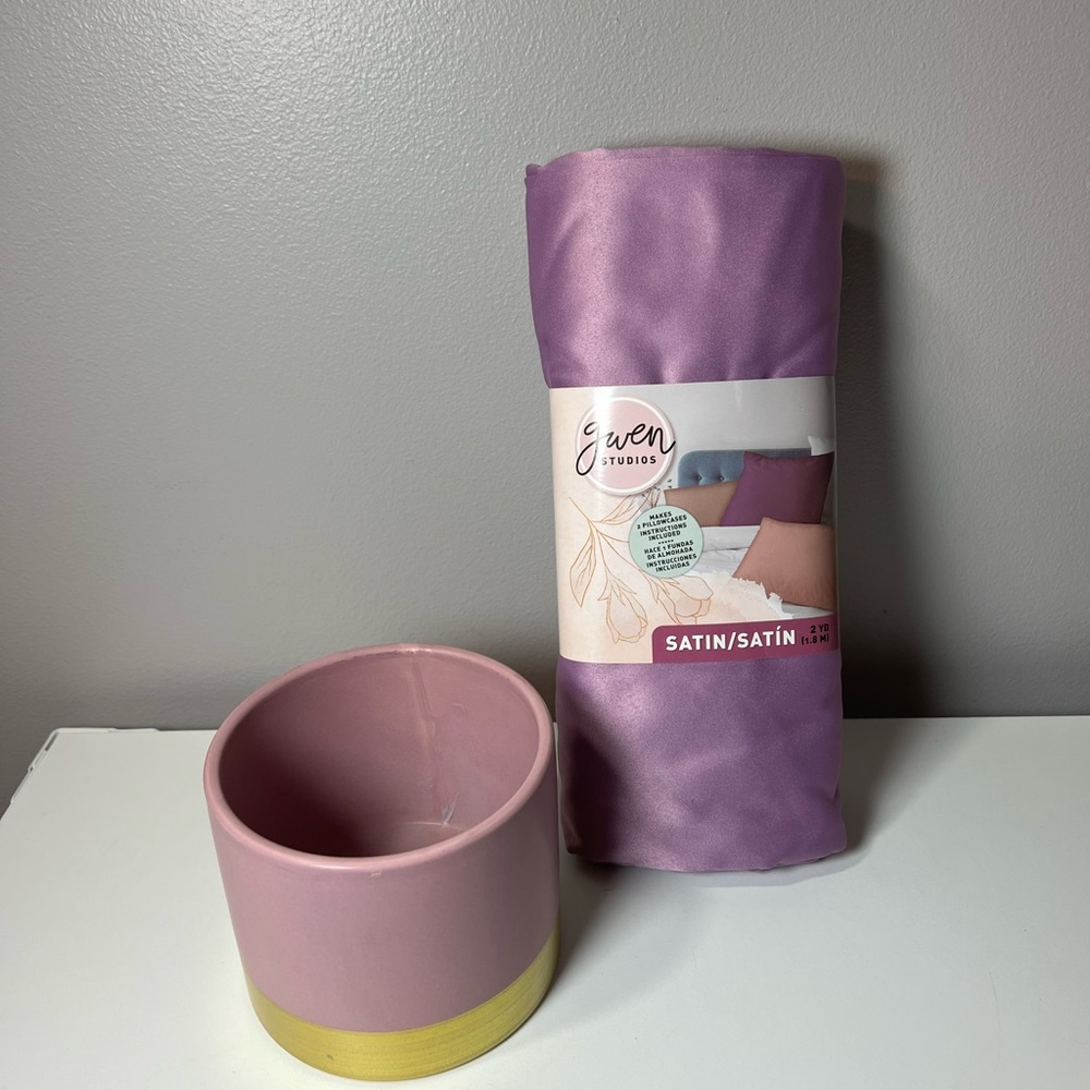 Lilac Decor Items Planter and Silky Fabric